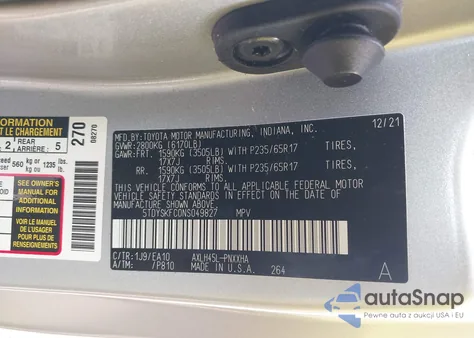 2022 Toyota Sienna Xle из США, поврежденный, VIN 5TDYSKFC0NS049827